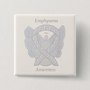 Emphysema Awareness Angel Pearl Ribbon Anpassnings Knapp