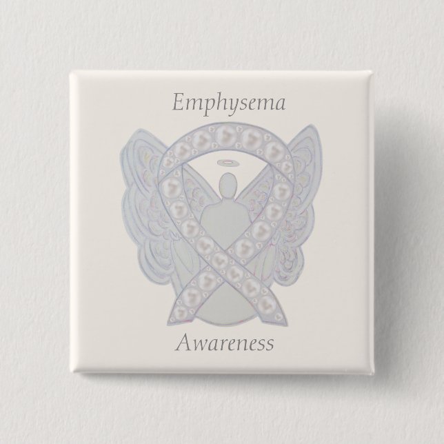 Emphysema Awareness Angel Pearl Ribbon Anpassnings Knapp (Framsida)