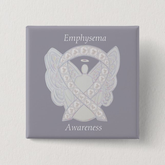 Emphysema Awareness Angel Pearl Ribbon Anpassnings Knapp (Framsida)