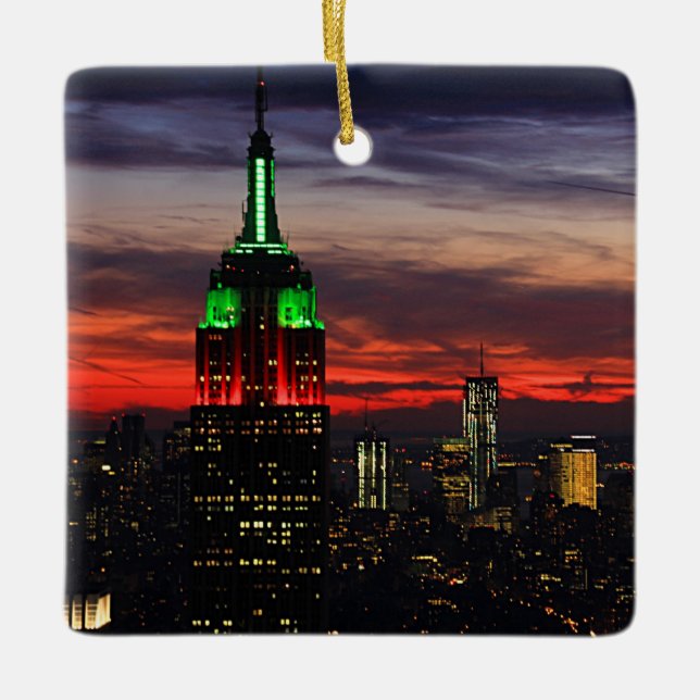 Empire State Building - Julfärger Solnedgång 02 Julgransprydnad Keramik (Framsida)