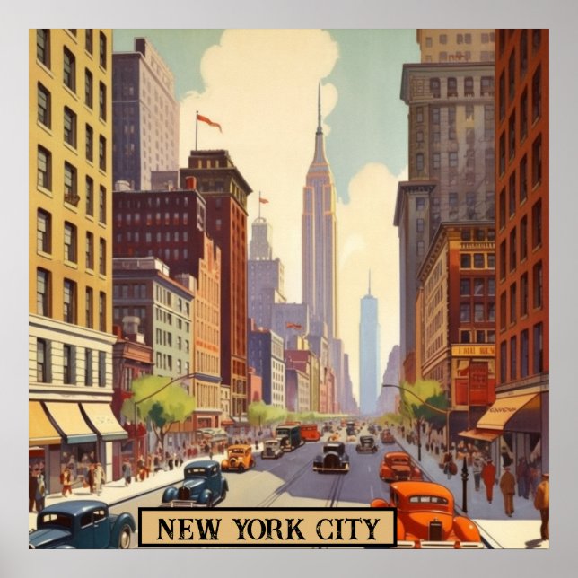 Empire State Building Manhattan Gatubildexempel Re Poster (Framsidan)