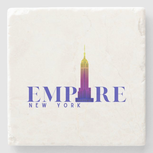 Empire State Building-New York-Livlig Blå- Stenunderlägg (Framsidan)