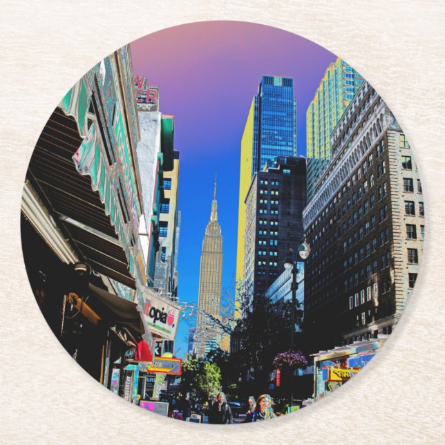 Empire State Bygger från 42:a St New York Poster Underlägg Papper Rund (Framsidan)