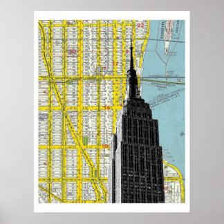 Empire state Bygger med NYC Streetmap Backgroud Poster