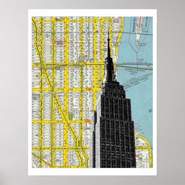 Empire state Bygger med NYC Streetmap Backgroud Poster (Framsidan)