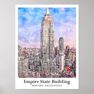 Empire state Bygger New York Watercolor Sketch Poster
