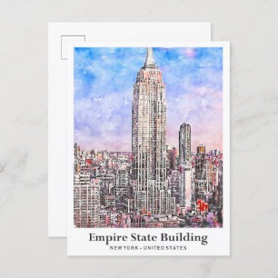 Empire state Bygger New York Watercolor Sketch Vykort