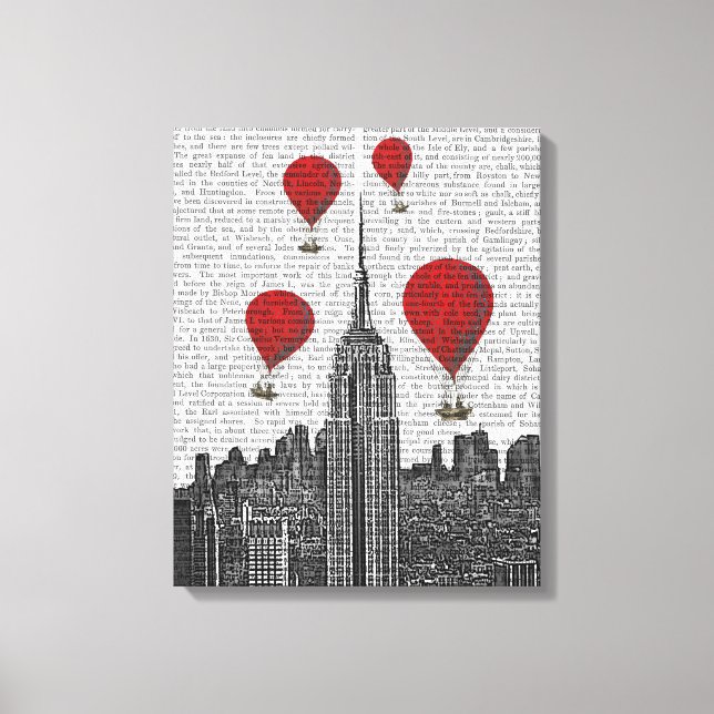 Empire state Byggnad och Röda Luftballonger Canvastryck (Framsida)