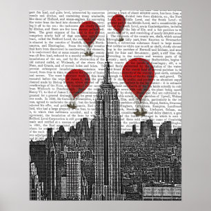 Empire state Byggnad och Röda Luftballonger Poster