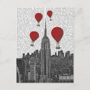 Empire state Byggnad och Röda Luftballonger Vykort