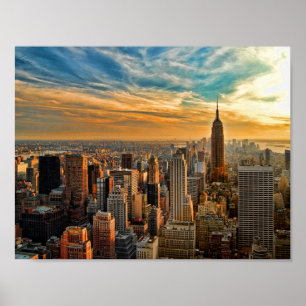 Empire statesolnedgång i New York City Poster