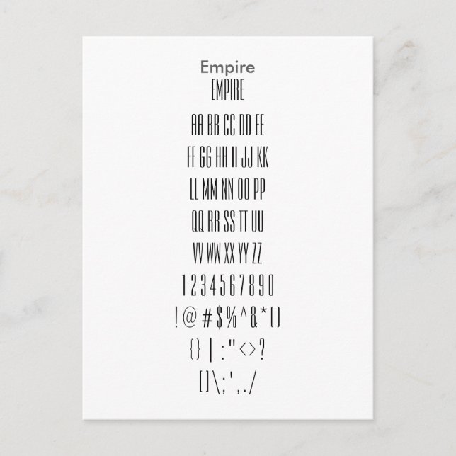 Empire - Zazzle Font Sampler Lakan Vykort (Framsida)