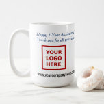 Employee Anniversary Thank You Business Logo  Kaffemugg<br><div class="desc">Create your own modern custom employee appreciation mug, complete with your logo and website address. Upload your logo to replace the image you see now on this mug (an image where you can read the text "Your Logo Here"), and personalize the words of appreciation for the employee (it now reads,...</div>