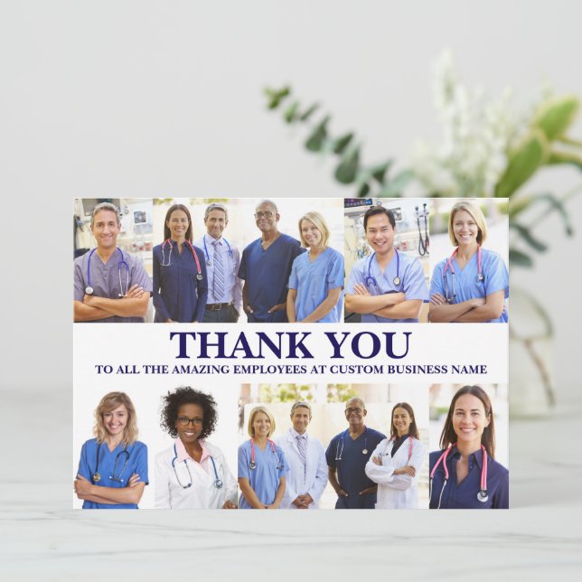 Employee Appreciation Personalized 8 Photo Collage Tack Kort (Stående Fram)
