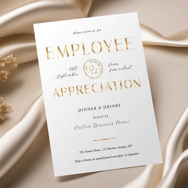 Employee Appreciation White & Gold Logo Business Inbjudningar (Skapare uppladdad)