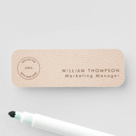 Employee Namn Logotyp Cream Faux Leather Namnbricka