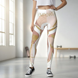 Empower Abstrakt Silhuettkonst av Guld Kvinnlig Leggings