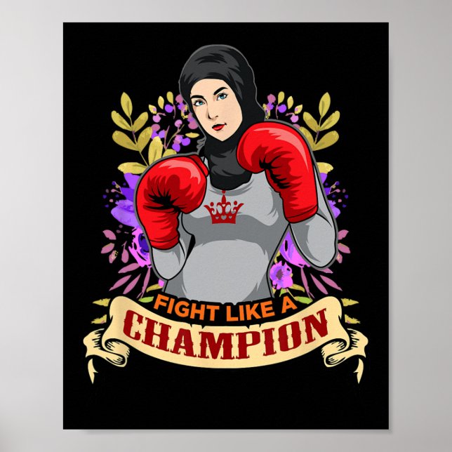 Empowerad arabisk kvinna i hijab som boxas kickbox poster (Framsidan)