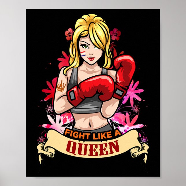 Empowerad Stark Kvinna Boxning Kickboxning Tjej Fi Poster (Framsidan)