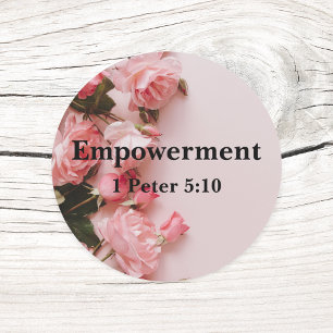 Empowerment 1 Peter 5:10 Verse Elegant Rosa ros Runt Klistermärke