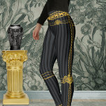 Empress Black & Grått Rand Guld Chains Leggings<br><div class="desc">Ett svart,  grått- och guld lyxpar av baljväxter med svart och grått rand med guld-kedjor som förskönande inslag.</div>