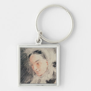 Empress Eugénie (svart & röd krita) Fyrkantig Silverfärgad Nyckelring