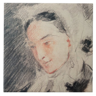 Empress Eugénie (svart & röd krita) Kakelplatta