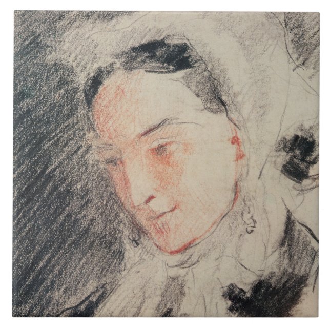 Empress Eugénie (svart & röd krita) Kakelplatta (Framsidan)