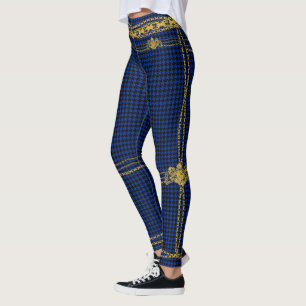 Empress Guld chain Emblem Black Blue Houndstooth Leggings