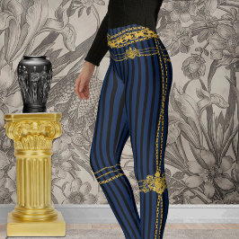 Empress Guld chain Lejon Emblem Black Blue Rand Leggings
