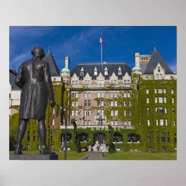 Empress Hotel och staty of Kapten James Cook Poster (Framsidan)