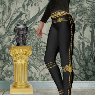 Empressguld kedjar lejon Emblemsvart Leggings