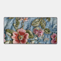 Emroided Jewel Blommigt Denim Struktur