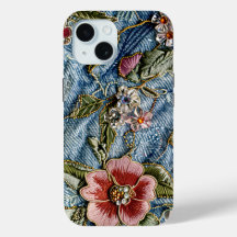 Emroided Jewel Blommigt Denim Struktur