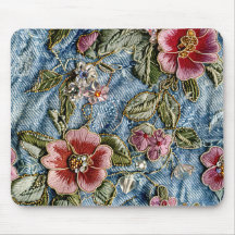 Emroided Jewel Blommigt Denim Struktur