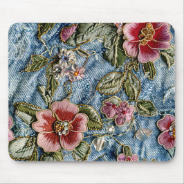 Emroided Jewel Blommigt Denim Struktur Musmatta