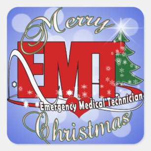 EMT Akut Medicinsk tekniker CHRISTMAS Fyrkantigt Klistermärke