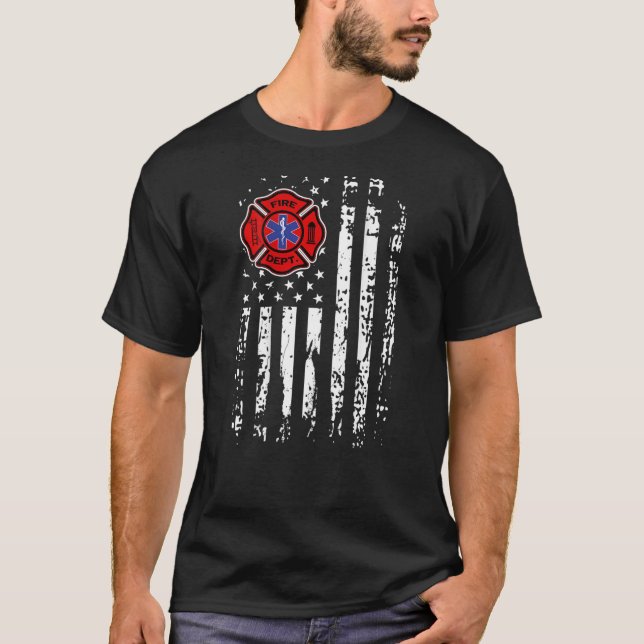 EMT-brandbekämpare EMS-USA flagga T Shirt (Framsida)