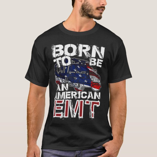 EMT Distressed American USA Flag For EMTs T Shirt (Framsida)