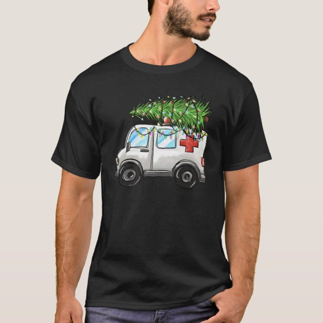 EMT EMS för Ambulance Car Julgran Ljus T Shirt (Framsida)