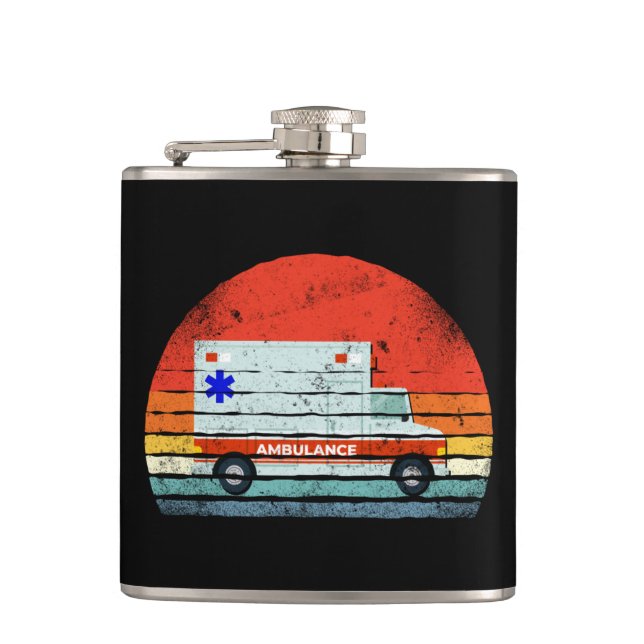 EMT EMS Sjukvårdare Akut Retro Sunset Ambulance Fickplunta (Framsidan)