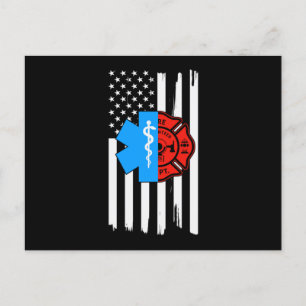 Emt Firefighter American Flagga Distress.Png Inbjudan Vykort