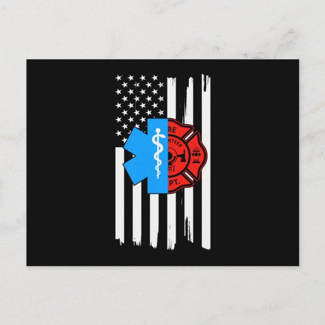 Emt Firefighter American Flagga Distress.Png Inbjudan Vykort (Framsida)