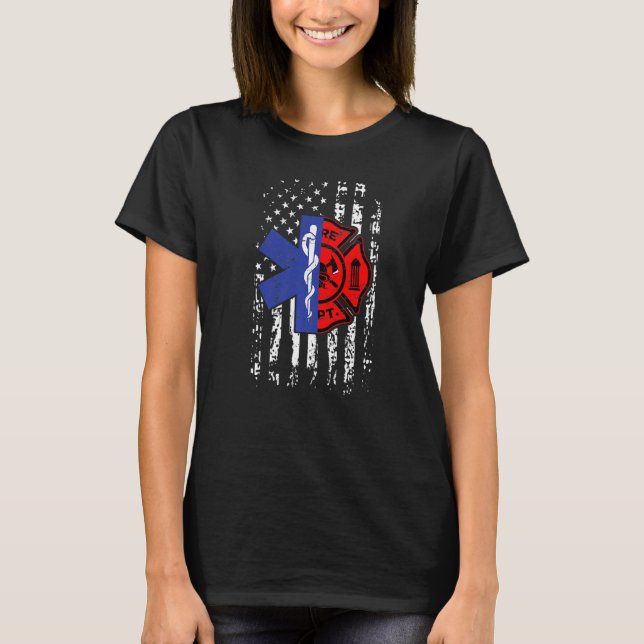 Emt Firefighter Firefighter Emt American Flagga T Shirt (Framsida)