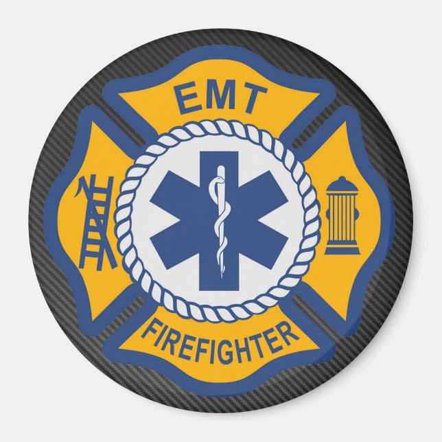 EMT Firefighter Round Magnet (Framsidan)
