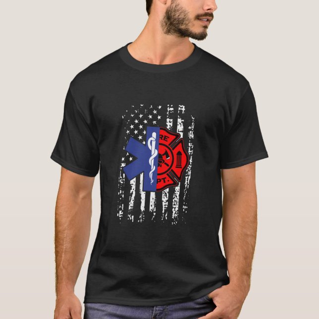 Emt Firefighter Shirt Firefighter American Flagga  T (Framsida)