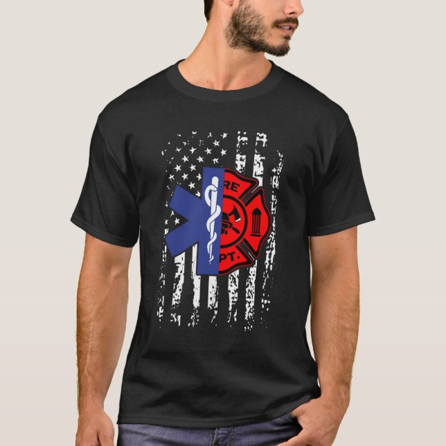 Emt Firefighter Shirt Firefighter American Flagga  T (Framsida)