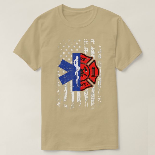 EMT Firefighter Shirt Firefighter EMT American Fla T (Design framsida)