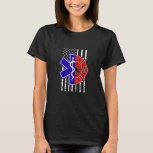 Emt Firefighter Two Sided Ems American Flagga Fire T Shirt