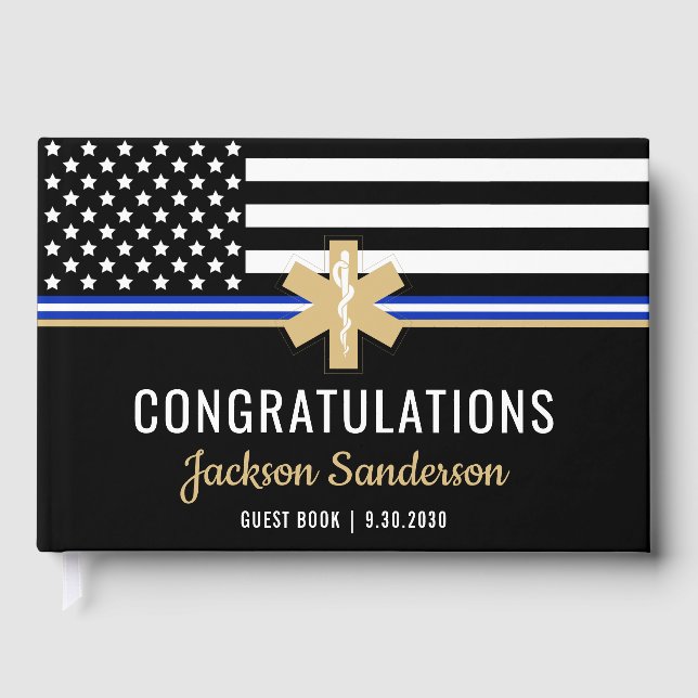 EMT First Responder White Line Flagga EMS Retireme Gästböcker (Framsida)